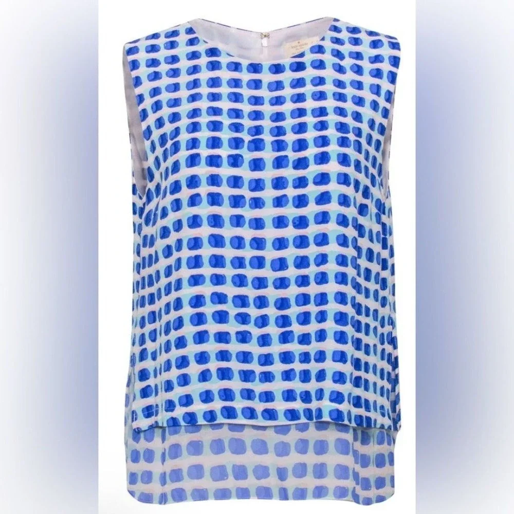 Kate Spade - Blue & White Brush‎ Dot Patterned Tank Sz M